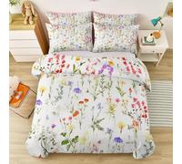 Housse de Couette 220 x 240 cm Enfant, Lumineux Fleurs Insectes Papillons Imprimée, Crème Duvet Set 2 Personne Legere et Chaud, Parure de Lit Automne et Hiver avec Fermeture Éclair