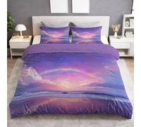 Housse de Couette 220 x 240 cm Enfant Plage Rêveuse - Microfibre Douce Parure de Lit Arc-en-ciel Plage Ciel Étoilé Vague Reflet Réversible, pour Ado avec Fermeture Éclair 2 Taie d'oreiller 65x65