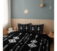 Housse de Couette 220 x 240 cm, Flèche Tradition Nationale Microfibre Imprimée Parure de Lit, Parure de Linge de Lit avec Fermeture Éclairavec Taie d'oreiller 65 x 65, Housse de Couette Noir