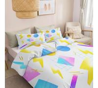 Housse De Couette 220 X 240 Cm, Foudre Grille Géométrique Réversible Parure De Lit, Imprimé Housse De Couette en Microfibreblanc