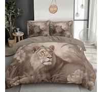 Housse De Couette 220 X 240 Cm Lion D'Afrique, Parure De Lit Faune Rétro, 3 Pièces Parures Lit avec Fermeture Éclair, Housses Couettes Et 2 Taies d'oreiller 65X65 Cm