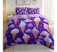 Housse de Couette 220 x 240 cm Microfibre Parure de lit avec 2 x Taie d'oreiller, Rêves Nuages Glace Thème Adulte Imprimé Housse de Couette, Lavande Sets Linge de Lit avec Fermeture Éclair