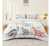 Housse de Couette 220 x 240 cm - Microfibre Parure de Lit avec Aquarelle Bébé Dinosaure Parapluie Imprimée, Blanc Thème Housse de Couette Set avec 2 d'oreiller 65x65cm