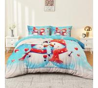 Housse de Couette 220 x 240 cm - Microfibre Parure de Lit avec Mignon Bonhomme De Neige Amour Imprimée, Bleu Thème Housse de Couette Set avec 2 d'oreiller 65x65cm