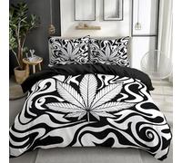 Housse de Couette 220 x 240 cm Motif Tourbillonnant De Feuilles De Cannabis Set Housse de Couette et 2 Taies d'oreiller 65x65 cm, Microfibre Douce et Résistante aux Rides, Fermeture Éclair, Noir