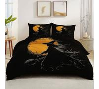 Housse de Couette 220 x 240 cm, Obscurité Lune Vieille Sorcière Balai Motifs Parure de Lit 2 Personnes en Microfibre - Noir Imprimée Parure d avec Fermeture Éclair Douce légère et Facile d'entretien