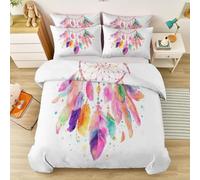 Housse de Couette 220 x 240 cm Parure de Lit 3 Pièces Attrape-rêves Rêve bohème avec Fermeture Éclair Moderne Sets de Housse en Microfibre avec 2 Taie d'oreiller 65 x 65cm Couleurs de l'arc-en-Ciel