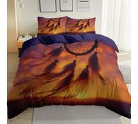 Housse de Couette 220 x 240 cm Réversible avec 2 Taie, Violet Microfibre brossée Douce Parure de Lit Adulte - RêVeur RéTro Attrape-RêVes Coucher De Soleil Parure Couette avec Fermetures éclair
