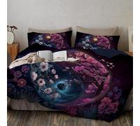 Housse De Couette 220 x 240 cm Symbole Yin-Yang du Croissant De Lune en Fleurs De Cerisier, Housse De Couette Art Fantastique Romantique Microfibre Douce avec Fermeture éclair Ensemble De Literie