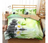 Housse de Couette 220 X240 Pierre Zen Fleur de Bambou：Housse de Couette 3 Pièces Ensemble, Literie 3D avec 2 Pillow Shams Ultra Soft Easy Care- 220X240