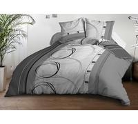 Housse de Couette 220x240 + 2 taies - Microfibre Douce et résistante - Entretien Facile - Roue-Libre Gris