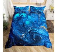 Housse de Couette 220x240 À Motif de Pierre, Parure de Lit en Marbre Bleu, Ensemble de Literie Trippy Fluid Liquid pour Enfant Garçon Fille Adolescents, Literie Gypsy Golden À Motifs Abstraits
