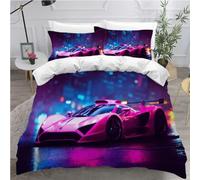 Housse de Couette 220x240 Adulte 2 Personnes Voiture Sport Parure de Lit 3 Pièces 3D Imprimé Garçons Sports Cars Ensemble de Literie +2 taies d'oreiller 65x65 pour Filles Garcons