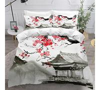 Housse de Couette 220x240 Adulte Aquarelle Peinture à L'encre Parure de Lit 2 Personnes Adulte Adolescents 3 Pièces avec Fermeture Éclai et 2 Taie d'oreiller 3D Japon Microfibre Ensemble de Literie