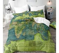 Housse de Couette 220x240 Adulte Carte du Monde 3D Imprimé Parure de Lit 2 Personnes Vert 3 Pièces Doux Microfibre Literie avec Fermeture Éclair et 2 Taies d'oreiller 65x65 cm d-555