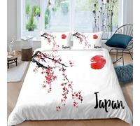 Housse de Couette 220x240 Adulte Cerisiers en Fleurs Japonais 3D Parure de Lit 2 Personnes en Microfibre Soleil Rouge 3 Pièces Ensemble de literie Blanc avec Fermeture Éclair et 2 Taies d'oreiller p13