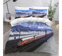 Housse de Couette 220x240 Adulte City Train Parure de Lit Enfant 3 Pièces avec Fermeture Éclair Tramway à Roues Libres Tram Housse de Couette 2 Personnes Adulte avec 2 Taies d'oreiller 65x65 cm