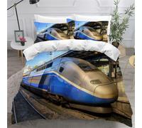 Housse de Couette 220x240 Adulte City Train Parure de Lit Enfant 3 Pièces avec Fermeture Éclair Tramway à Roues Libres Tram Housse de Couette 2 Personnes Adulte avec 2 Taies d'oreiller 65x65 cm