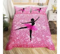 Housse de Couette 220x240 Adulte Danseuse Classique 3D Parure de Lit 2 Personnes en Microfibre Danseuse 3 Pièces Ensemble de literie Rose avec Fermeture Éclair et 2 Taies d'oreiller E-1735