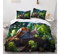 Housse de Couette 220x240 Adulte Escargot 3D Imprimé Parure de Lit 2 Personnes Reptiles 3 Pièces Doux Microfibre avec Fermeture Éclair et 2 Taies d'oreiller 65x65 cm y.1042