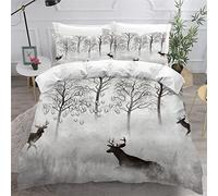 Housse de Couette 220x240 Adulte Forêt Brumeuse Cerf Parure de lit 2 Personnes en Microfibre 3D Imprimé Animaux De La Forêt Ensemble de literie 3 pièces avec Fermeture Éclair et 2 Taies d'oreillers