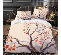 Housse De Couette 220x240 Adultes 3D Fleur De Prunier De Printemps Parure de Lit 2 Personnes Aquarelle Millésime Douce Microfibre Housse De Couette 3 pièces avec Fermeture Éclair+2 Taies d'oreiller
