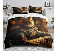 Housse De Couette 220X240 Animaux Rétro Imprimé Microfibre Brossée Douce Housse De Couette - Fermeture Éclair, avec 3 Taie d'oreiller