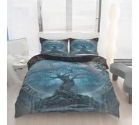 Housse de Couette 220x240 Arbre de Vie Imprimé Mythologie Nordique Parure de lit Réversible Microfibre avec Fermeture Éclair, 2 Personnes, Ensemble de Literie 3 Pièces et 2 Taies d'oreiller Y125y