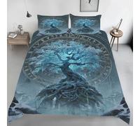 Housse de Couette 220x240 Arbre du Monde Imprimé Mythologie Nordique Parure de lit Réversible Microfibre avec Fermeture Éclair, 2 Personnes, Ensemble de Literie 3 Pièces et 2 Taies d'oreiller T195s