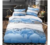 Housse de Couette 220x240 Arbres Enneigés et Lacs Microfibre Douce Parures de Lit 2 Personnes Imprimé 3D Paysages d'hiver Housses Couette avec 2 Taies d'oreiller et Fermeture Éclair g.7049