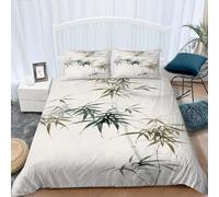 Housse de Couette 220x240 Asie Parure de Lit 2 Personnes Feuilles de Bambou Imprimée 3D Microfibre Douce Style Chinois Housse Couette Réversible avec 2 Taies d'oreiller 6297e