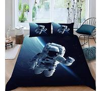 Housse de Couette 220x240 Astronaute Parure de Lit 2 Personnes Adulte Impression 3D Motif Science-Fiction Spatiale Ultra Doux Microfibre Literie avec Fermeture Éclair et 2 Taies d'oreiller 50x75