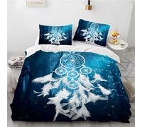 Housse de Couette 220x240 Avec 2 Taies D'oreiller 65x65 cm - Motif Imprimés Attrape-RêVes Bleu - Parure de Lit 220x240 Adulte Ensemble Literie Microfibre Parure Couette Avec Fermetures éclair