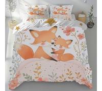 Housse de Couette 220x240 Avec 2 Taies D'oreiller 65x65 cm - Motif Imprimés Renard Animaux Dessin Animé - Parure de Lit 220x240 Adulte Literie Microfibre Parure Couette Avec Fermetures éclair