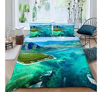 Housse De Couette 220x240 Baie De Couleur Parure de lit Enfant Adulte île Maurice 3D Motif Housse Couette avec Fermeture Éclair Bedding Douce Respirante Microfibre+2 Taies d'oreiller 50x75cm