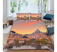 Housse de Couette 220x240 Basilique Saint-Pierre Imprimée 3D Coucher de Soleil en Ville Parure de Lit 2 Personnes Doux Microfibre Literie avec 2 Taies D'oreillers 65x65 cm avec Fermeture Éclair x.76
