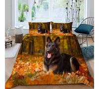 Housse de Couette 220x240 Berger Allemand Parure de lit 2 Personnes Paysage d'automne 3D Imprimée Doux Literie Set Microfibre Housses Couettes avec Fermeture Éclair et 2 Taies d'oreiller G-3030