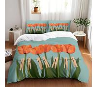 Housse De Couette 220X240 Bleu Orange Imprimé Microfibre Brossée Douce Housse De Couette - Fermeture Éclair, avec 3 Taie d'oreiller
