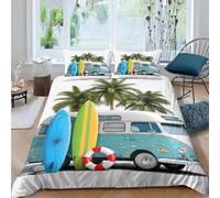 Housse de Couette 220x240 Camping Imprimée 3D Planches de Surf Parure de Lit 2 Personnes Doux Microfibre Literie avec 2 Taies D'oreillers avec Fermeture Éclair B.2034