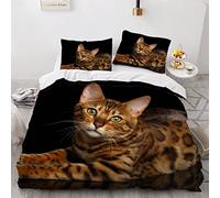 Housse de Couette 220x240 Chat Bengal 3D Imprimé Parure de lit Douce Hypoallergique 3 Pièces Animaux Mignons Bedding avec Fermeture Éclair et 2 Taie d'oreiller Convient à Adultes Ado