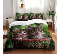 Housse De Couette 220X240 Chat Imprimé Microfibre Brossée Douce Housse De Couette - Fermeture Éclair, avec 3 Taie d'oreiller