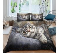 Housse de Couette 220x240 Chat Mignon Parure de Lit 2 Personnes Animal de Compagnie Imprimé 3D Microfibre Doux Housses Couettes avec Fermeture Éclair et 2 Taies d'oreiller P.291