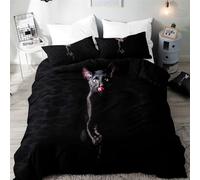 Housse de Couette 220x240 Chat Parure de Lit 2 Personnes Animaux Noirs Imprimé 3D Microfibre Doux Housses Couettes avec Fermeture Éclair et 2 Taies d'oreiller P.333