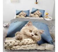 Housse de Couette 220x240 Chaton Mignon Parure de Lit 2 Personnes Animal de Compagnie Imprimé 3D Microfibre Doux Housses Couettes avec Fermeture Éclair et 2 Taies d'oreiller P.746