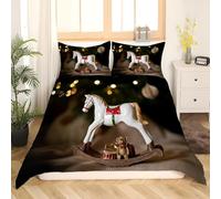 Housse de Couette 220x240 Cheval à Bascule Parures de Lit Adultes 3D Imprimée Literie Set 3 Pièces Cheval Microfibre Housse Couette 2 Personne avec 2 Taie d'oreiller F.355