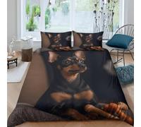 Housse de Couette 220x240 Chien Miniature Parure de Lit 2 Personnes Chiens 3D Imprimée Doux Microfibre Literie 3 Pièces avec Fermeture Éclair et 2 Taies d'oreiller D-2474