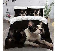 Housse de Couette 220x240 Chien Terrier De Boston Parure de Lit 2 Personnes Adultes Imprimé en 3D Chiot De Compagnie Microfibre Ensemble de Literie avec Fermeture Éclair et 2 Taies d'oreiller 50x75