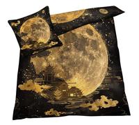 Housse de Couette 220x240 Chinois Lune, Design d'impression Doux Parure de Lit en Microfibre 2 Personne avec Fermeture éclair et 2 Taie d'oreiller 65x65 cm