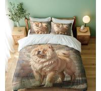 Housse de Couette 220x240 Chow-Chow 3D Parure de Lit Chien de Compagnie Mignon en Microfibre Doux Housses Couettes 2 Personnes avec Fermeture Éclair avec 2 Taies d'oreiller 65x65 cm M.2783