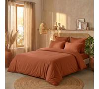 Housse de Couette 220x240 cm + 2 taies 100% Percale de Coton 80 Fils Terracotta